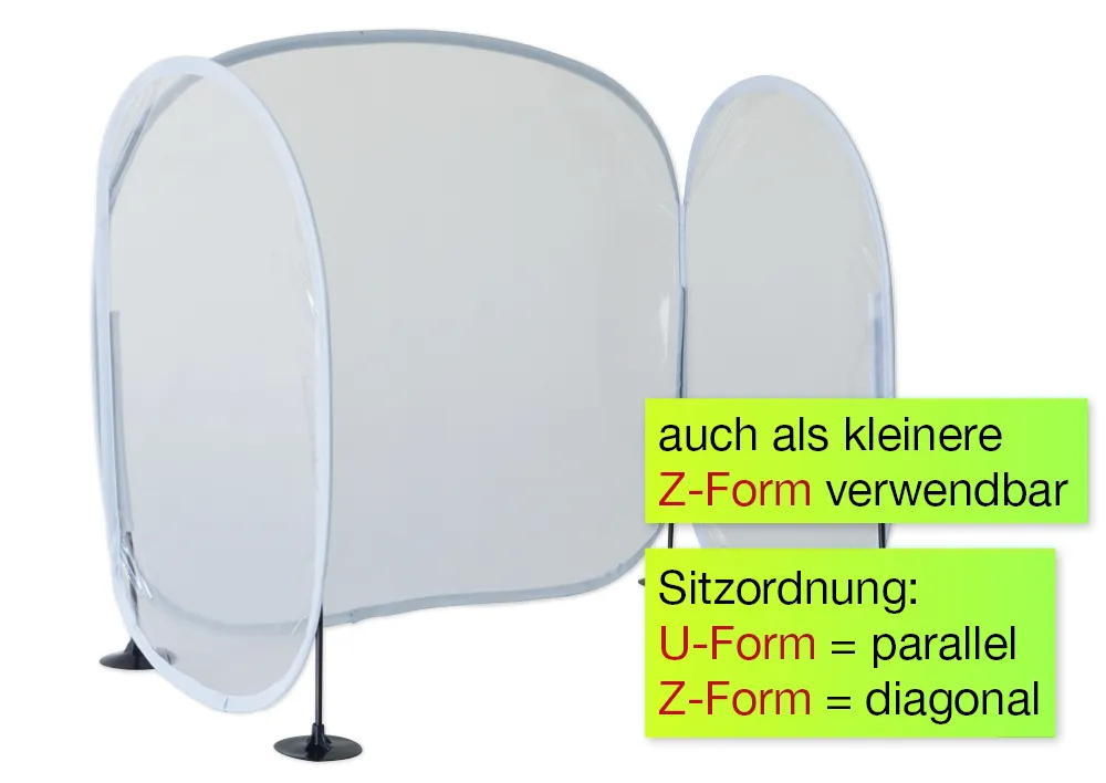 Hygiene-Schutzaufsteller Basic U-Form, 3-fache Trennwand