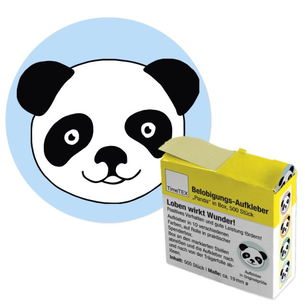 Belobigungs-Aufkleber "Panda" in Spender-Box, 500 Stück