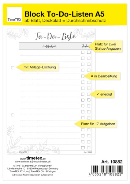 Block To-Do-Liste A5, 50 Blatt