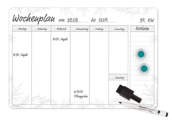 TimeTEX Whiteboard-Wochenplan A4 "Meine Woche", magnetisch, 4-tlg.