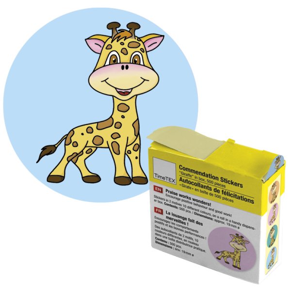 Belobigungs-Aufkleber "Giraffe" in Spender-Box, 500 Stück