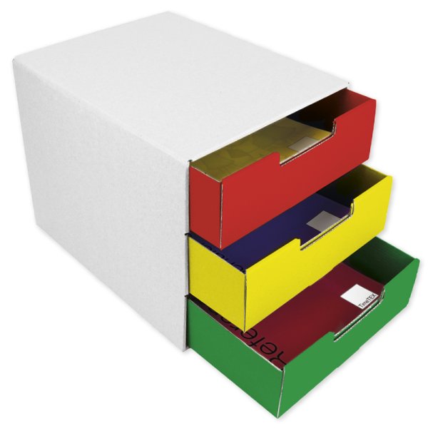 Schubladen-Box A4 "ColorFIT" mit 3 Schüben, aus Pappe